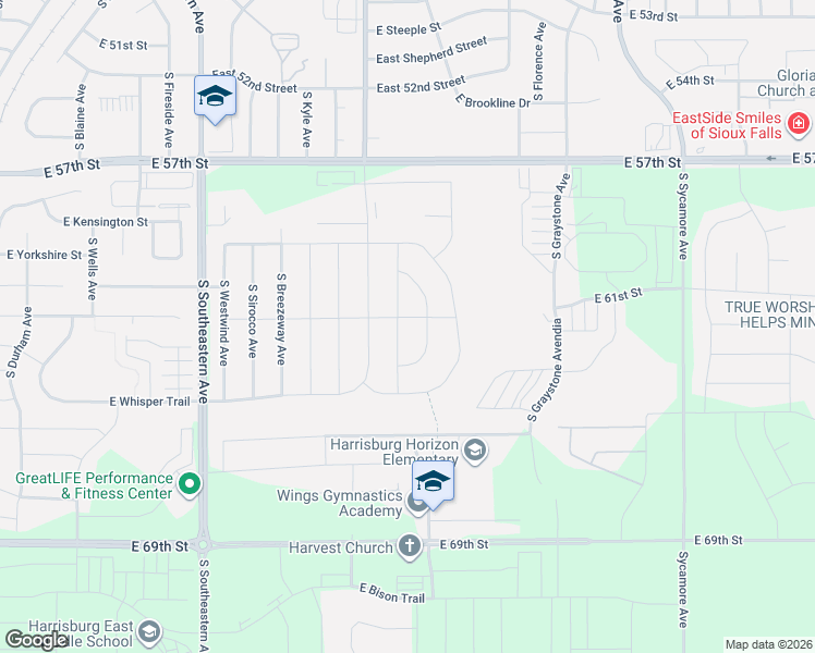 map of restaurants, bars, coffee shops, grocery stores, and more near 5405 South Woodsedge Trail in Sioux Falls