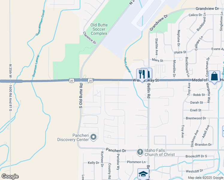map of restaurants, bars, coffee shops, grocery stores, and more near 2832 Pam Street in Idaho Falls