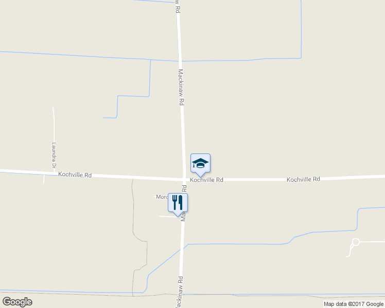 map of restaurants, bars, coffee shops, grocery stores, and more near 6106 Mackinaw Road in Saginaw