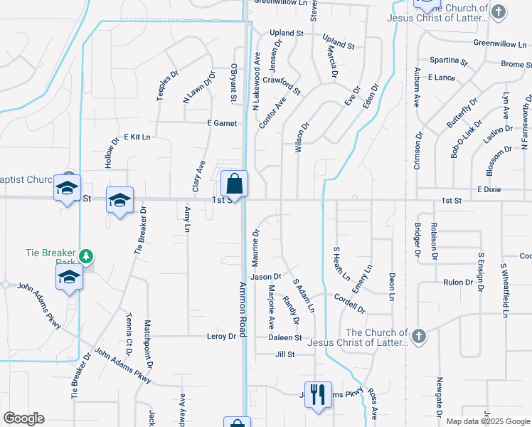 map of restaurants, bars, coffee shops, grocery stores, and more near 208 Maurine Drive in Idaho Falls