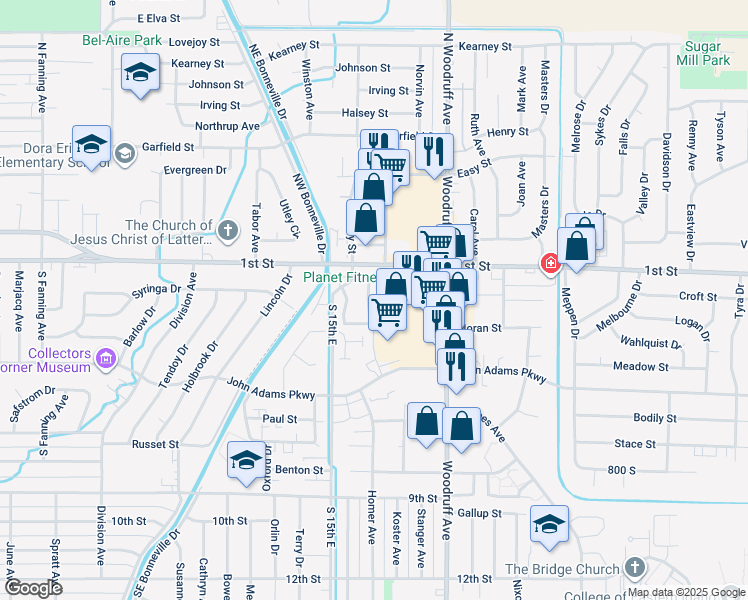 map of restaurants, bars, coffee shops, grocery stores, and more near 129 Clubhouse Circle in Idaho Falls