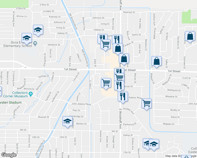 map of restaurants, bars, coffee shops, grocery stores, and more near 129 Clubhouse Circle in Idaho Falls