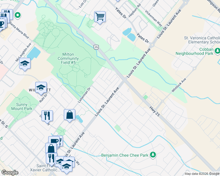 map of restaurants, bars, coffee shops, grocery stores, and more near in Milton