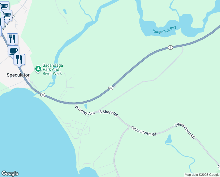 map of restaurants, bars, coffee shops, grocery stores, and more near New York 8 in Speculator