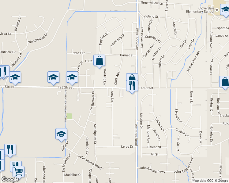 map of restaurants, bars, coffee shops, grocery stores, and more near 137 Amy Lane in Idaho Falls
