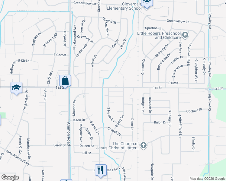 map of restaurants, bars, coffee shops, grocery stores, and more near 200 South Heath Lane in Idaho Falls
