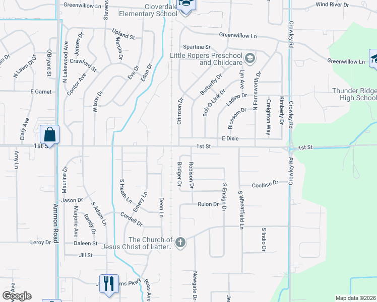 map of restaurants, bars, coffee shops, grocery stores, and more near 193 Robison Drive in Ammon
