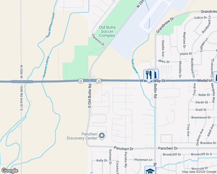 map of restaurants, bars, coffee shops, grocery stores, and more near in Idaho Falls