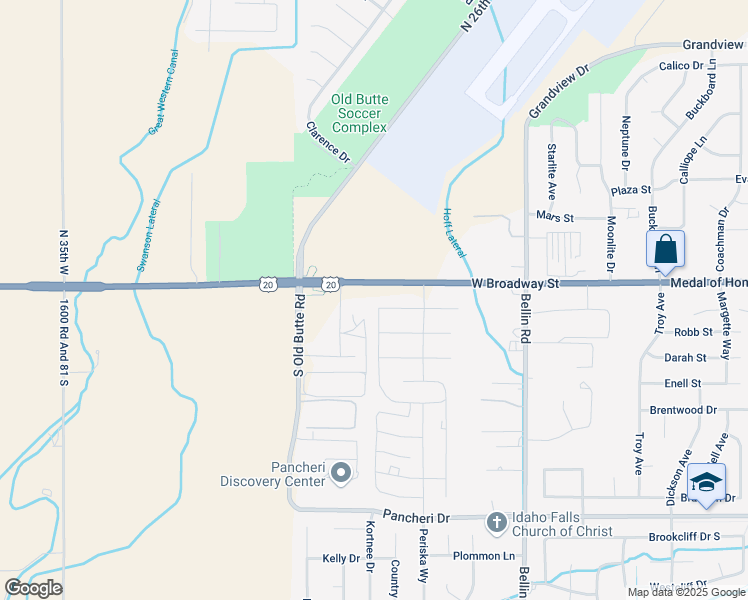 map of restaurants, bars, coffee shops, grocery stores, and more near 2908 Pam Street in Idaho Falls