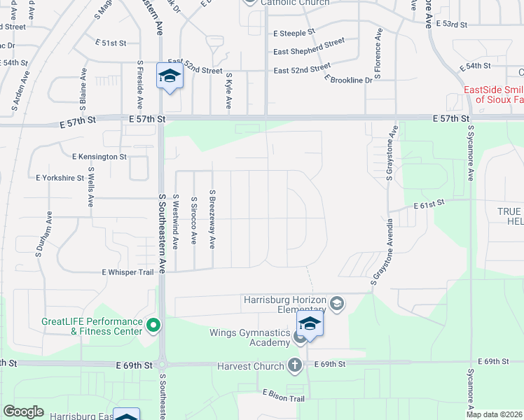 map of restaurants, bars, coffee shops, grocery stores, and more near 5300 South Bahnson Avenue in Sioux Falls