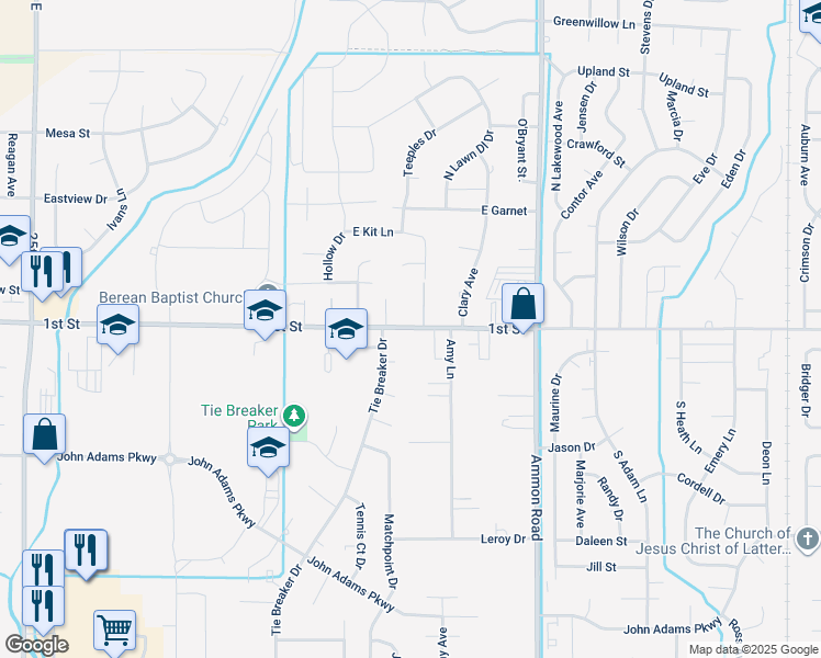 map of restaurants, bars, coffee shops, grocery stores, and more near 3273 1st Street in Idaho Falls
