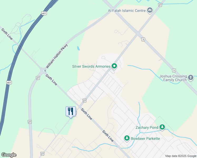 map of restaurants, bars, coffee shops, grocery stores, and more near 121 Burnhamthorpe Road East in Oakville