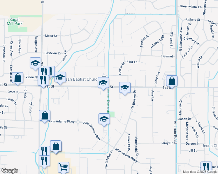 map of restaurants, bars, coffee shops, grocery stores, and more near 3100 1st Street in Ammon