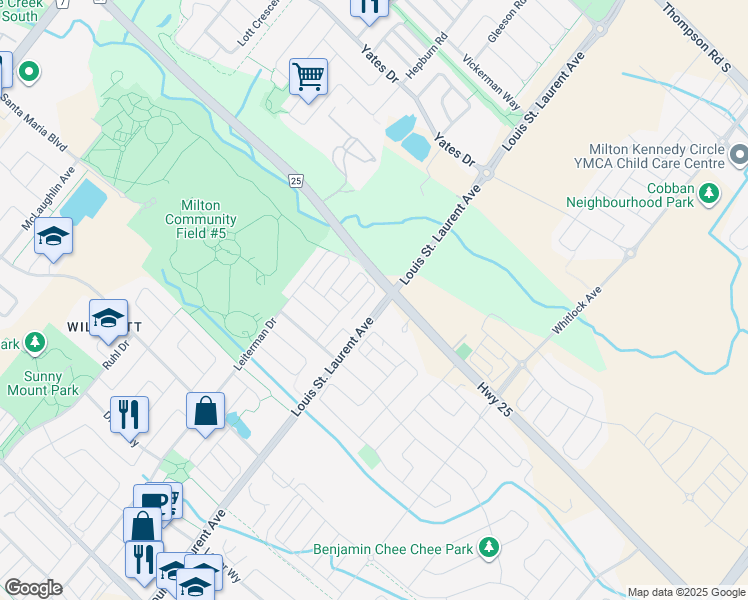 map of restaurants, bars, coffee shops, grocery stores, and more near 1005 Nadalin Heights in Milton