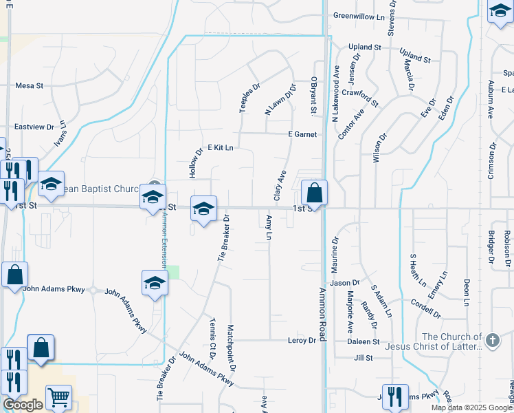 map of restaurants, bars, coffee shops, grocery stores, and more near 3273 1st Street in Idaho Falls