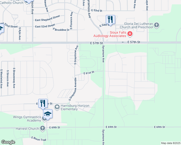 map of restaurants, bars, coffee shops, grocery stores, and more near 4510 East 61st Street in Sioux Falls