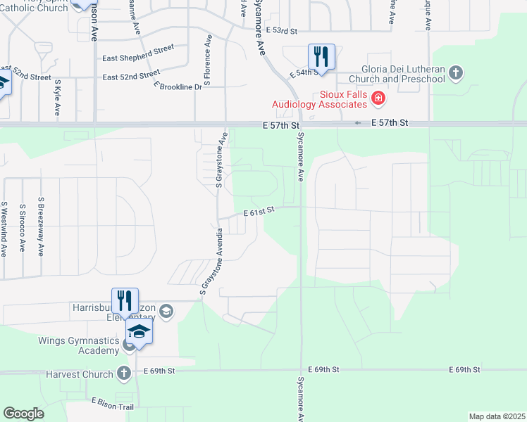 map of restaurants, bars, coffee shops, grocery stores, and more near 4510 East 61st Street in Sioux Falls