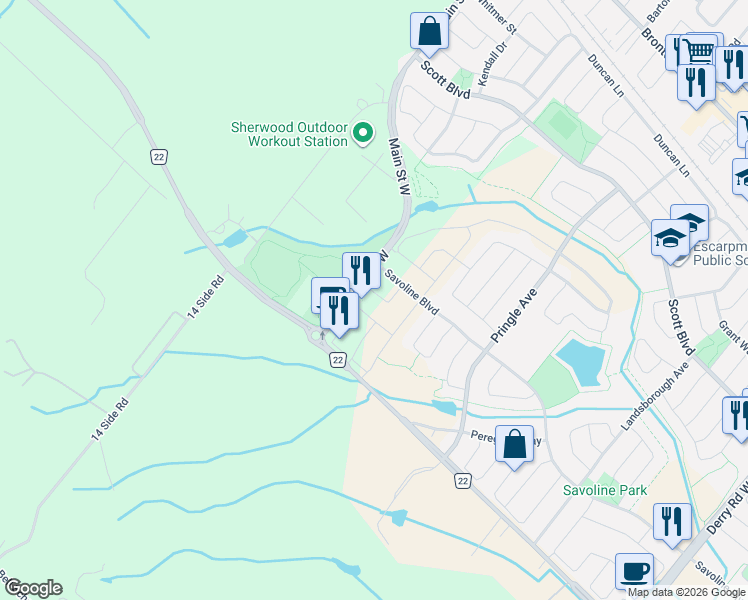 map of restaurants, bars, coffee shops, grocery stores, and more near 191 Rowe Terrace in Milton