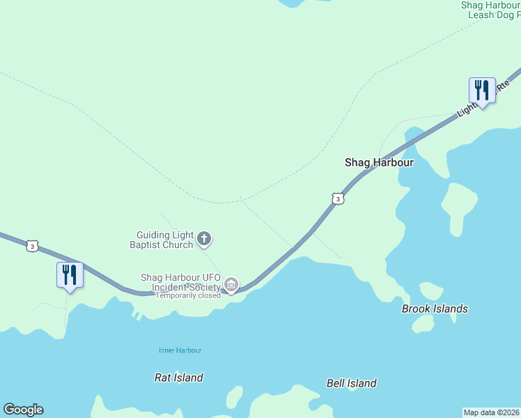 map of restaurants, bars, coffee shops, grocery stores, and more near 46 Shag Harbour Station Road in Barrington