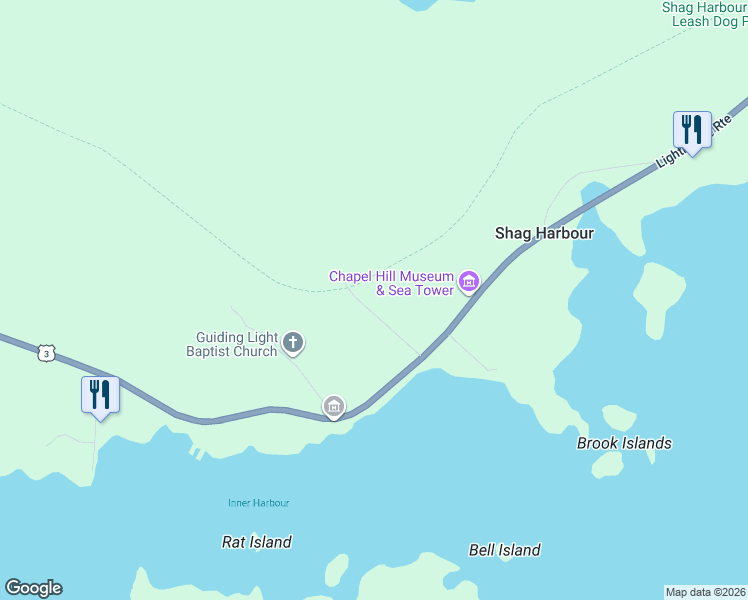 map of restaurants, bars, coffee shops, grocery stores, and more near Shelburne County Rail Trail in Shag Harbour