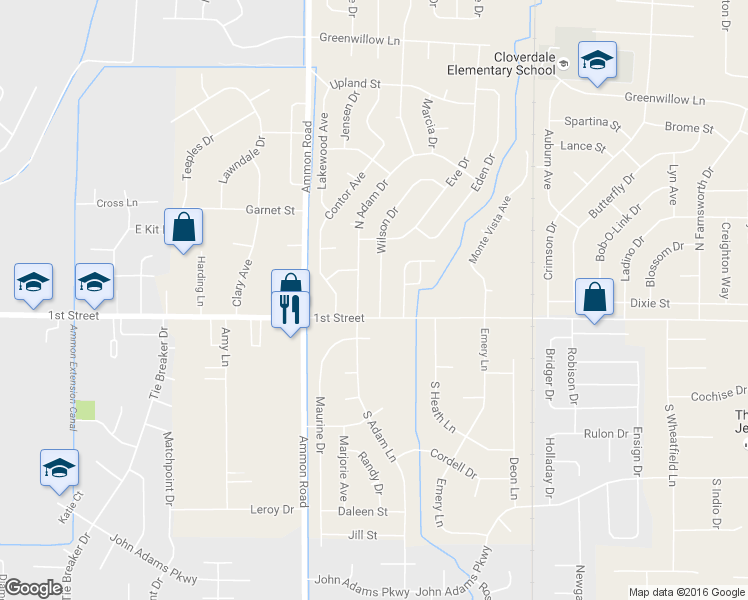 map of restaurants, bars, coffee shops, grocery stores, and more near 188 Wilson Drive in Idaho Falls