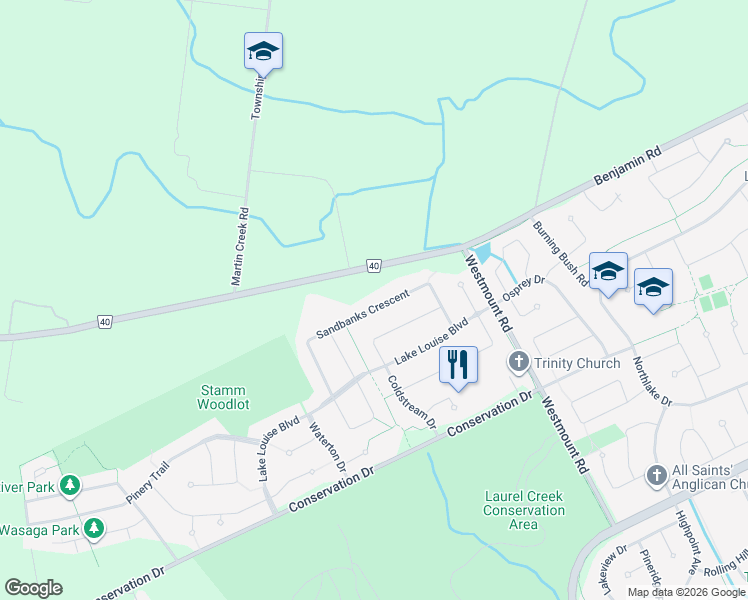 map of restaurants, bars, coffee shops, grocery stores, and more near 488 Sandbanks Crescent in Waterloo
