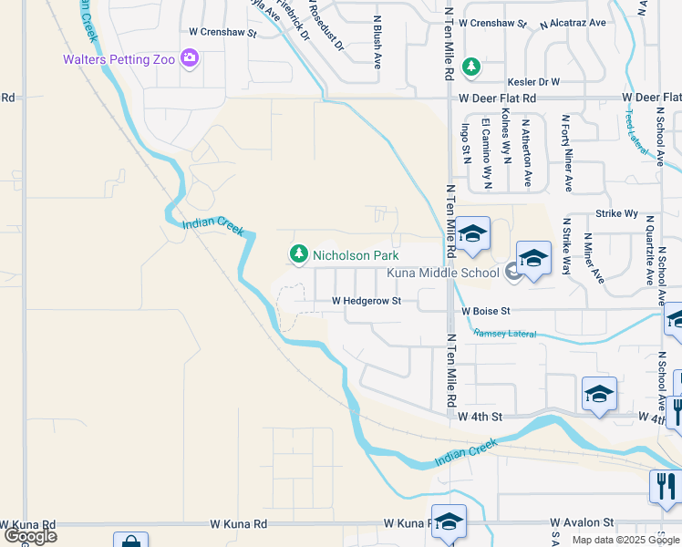 map of restaurants, bars, coffee shops, grocery stores, and more near 914 North Cranesbill Avenue in Kuna