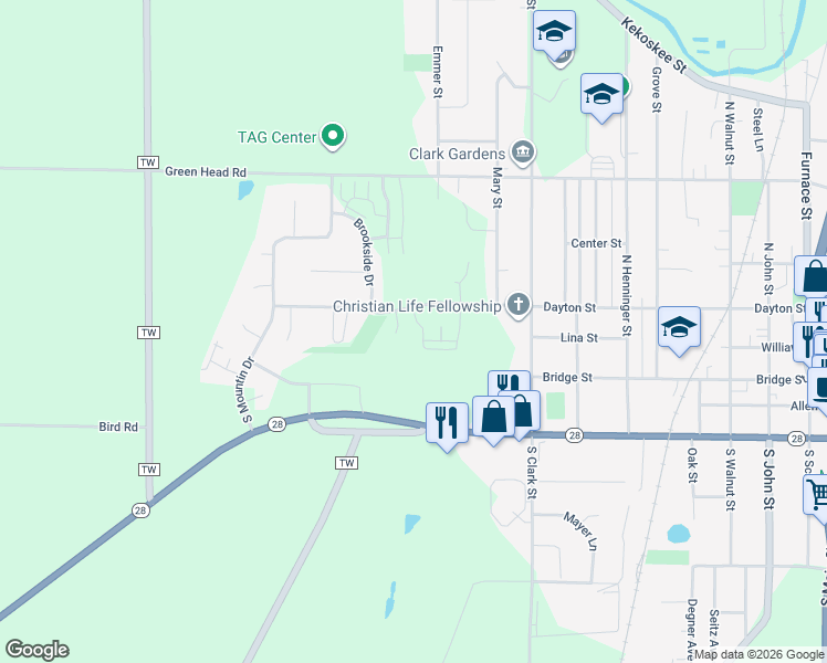 map of restaurants, bars, coffee shops, grocery stores, and more near 1439 Dayton Street in Mayville