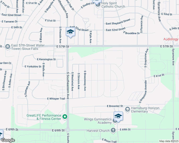map of restaurants, bars, coffee shops, grocery stores, and more near 5301 South Solono Avenue in Sioux Falls