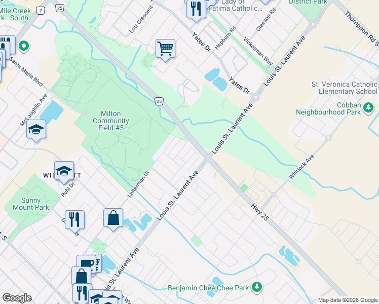 map of restaurants, bars, coffee shops, grocery stores, and more near 930 Nadalin Heights in Milton