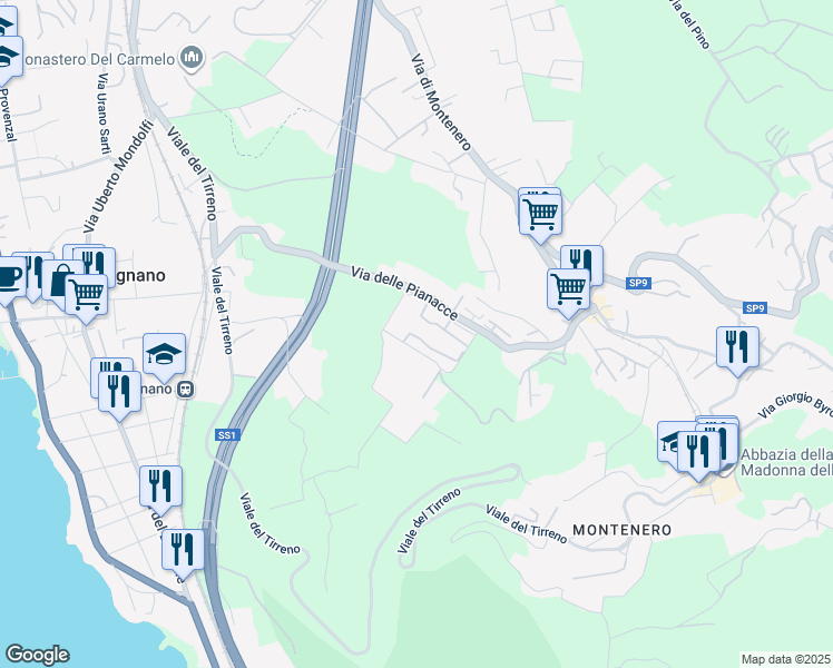 map of restaurants, bars, coffee shops, grocery stores, and more near 90 Via delle Villette in Livorno