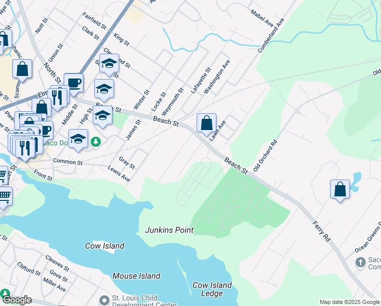 map of restaurants, bars, coffee shops, grocery stores, and more near 7 Promenade Avenue in Saco