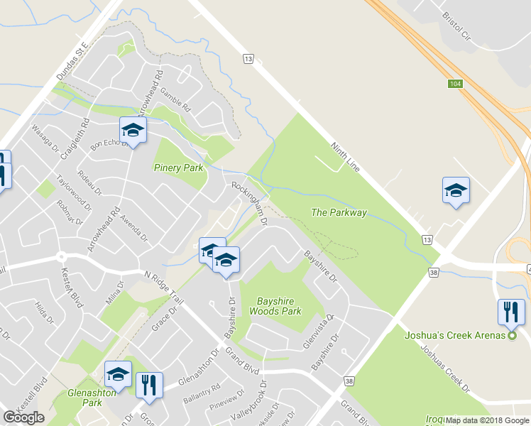 map of restaurants, bars, coffee shops, grocery stores, and more near 2209 Rockingham Drive in Oakville