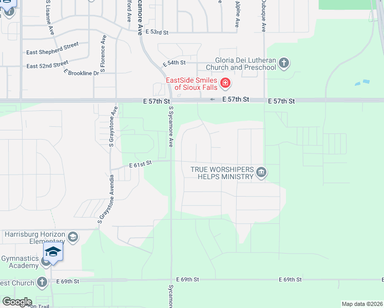 map of restaurants, bars, coffee shops, grocery stores, and more near 5200-5412 South Yarrow Trail in Sioux Falls