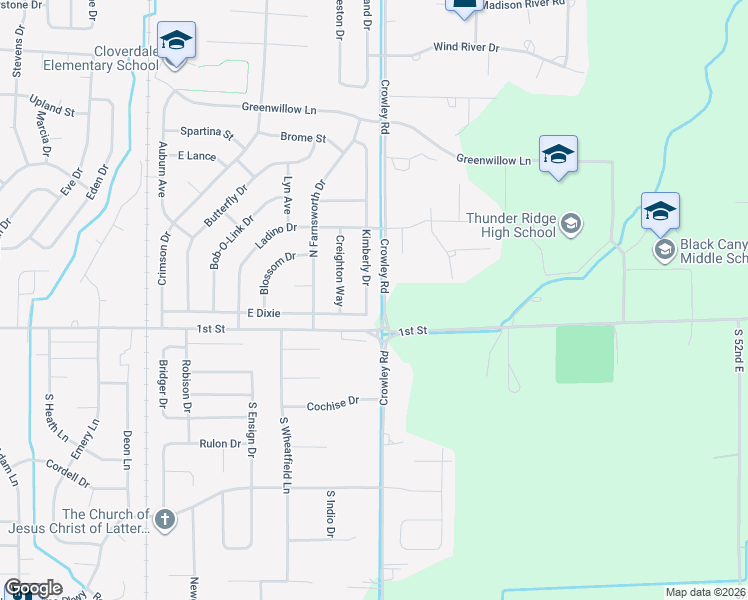 map of restaurants, bars, coffee shops, grocery stores, and more near 186 Kimberly Drive in Idaho Falls