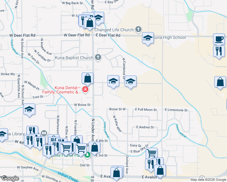 map of restaurants, bars, coffee shops, grocery stores, and more near 311 East Porter Street in Kuna