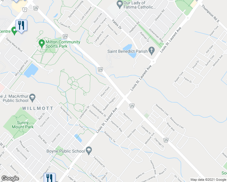 map of restaurants, bars, coffee shops, grocery stores, and more near 937 Nadalin Heights in Milton