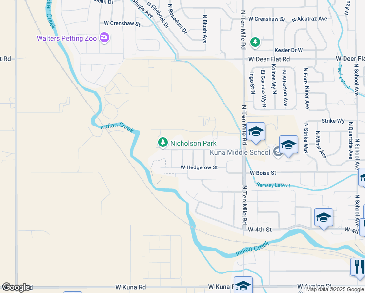 map of restaurants, bars, coffee shops, grocery stores, and more near 914 North Cranesbill Avenue in Kuna
