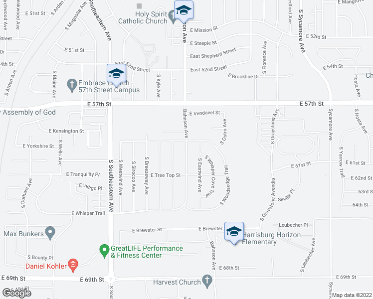 map of restaurants, bars, coffee shops, grocery stores, and more near South Bahnson Avenue in Sioux Falls