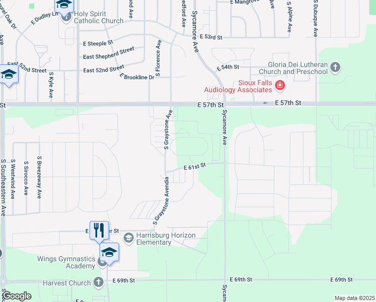 map of restaurants, bars, coffee shops, grocery stores, and more near 5140 South Graystone Avenue in Sioux Falls