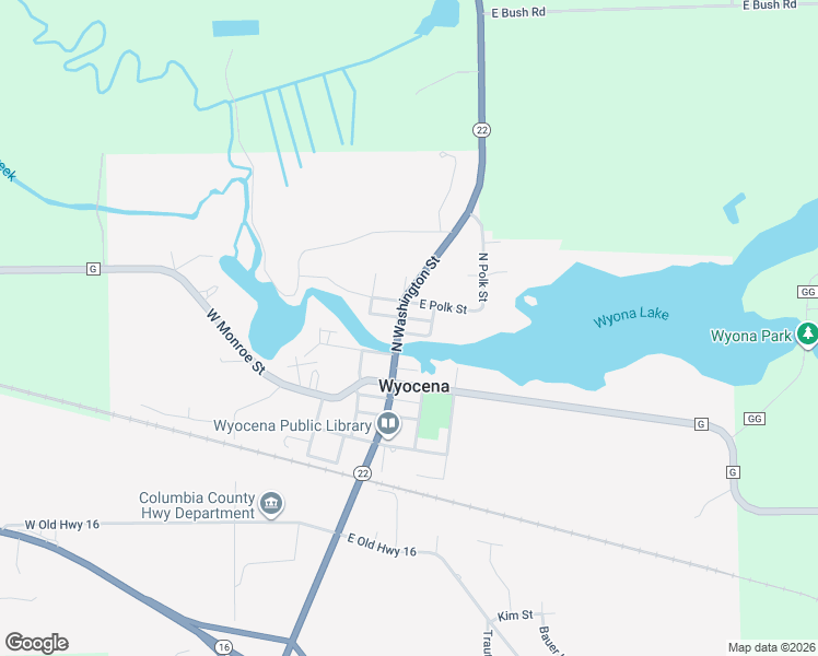 map of restaurants, bars, coffee shops, grocery stores, and more near 312 North Washington Street in Wyocena