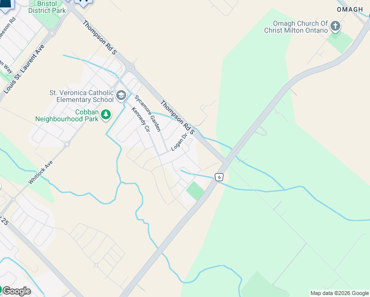 map of restaurants, bars, coffee shops, grocery stores, and more near 6045 Third Line in Milton