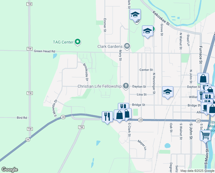 map of restaurants, bars, coffee shops, grocery stores, and more near 1245 Dayton Street in Mayville