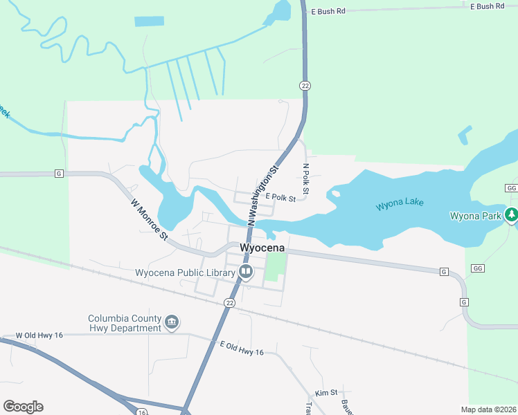 map of restaurants, bars, coffee shops, grocery stores, and more near 312 North Washington Street in Wyocena