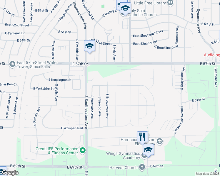 map of restaurants, bars, coffee shops, grocery stores, and more near 5301 South Solono Avenue in Sioux Falls