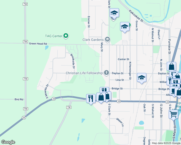 map of restaurants, bars, coffee shops, grocery stores, and more near 1245 Dayton Street in Mayville