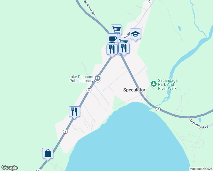 map of restaurants, bars, coffee shops, grocery stores, and more near 116 Marion Avenue in Speculator