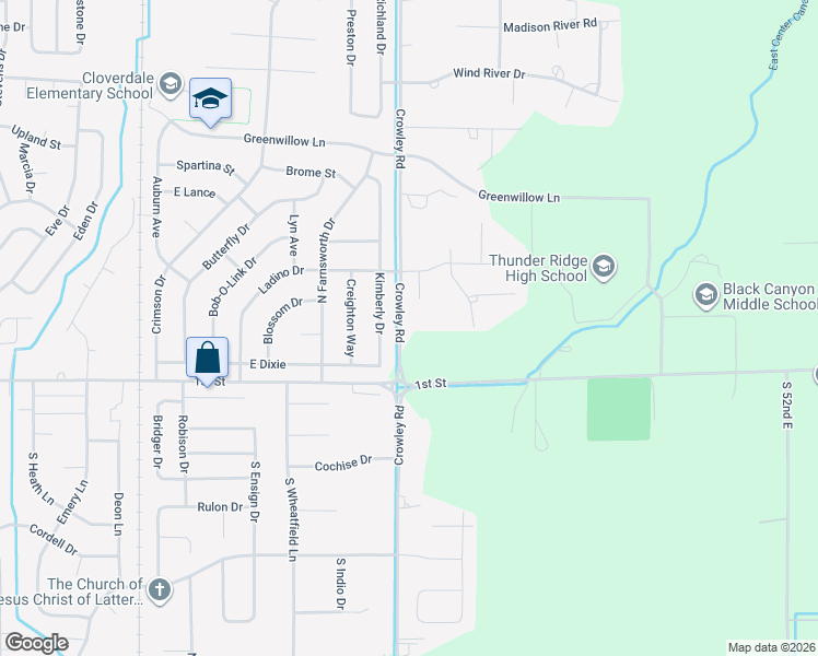 map of restaurants, bars, coffee shops, grocery stores, and more near 360 Eight Mile Circle in Idaho Falls