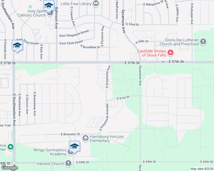 map of restaurants, bars, coffee shops, grocery stores, and more near 5509 South Graystone Avenue in Sioux Falls