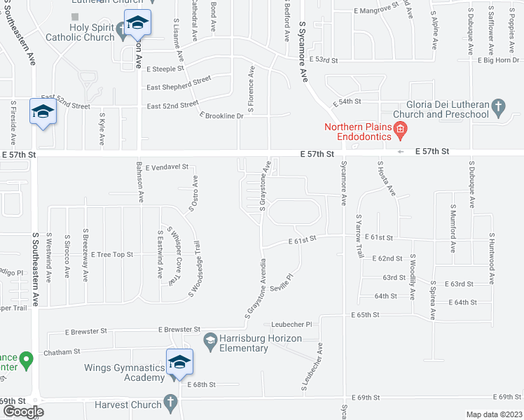 map of restaurants, bars, coffee shops, grocery stores, and more near 5105 South Graystone Avenue in Sioux Falls